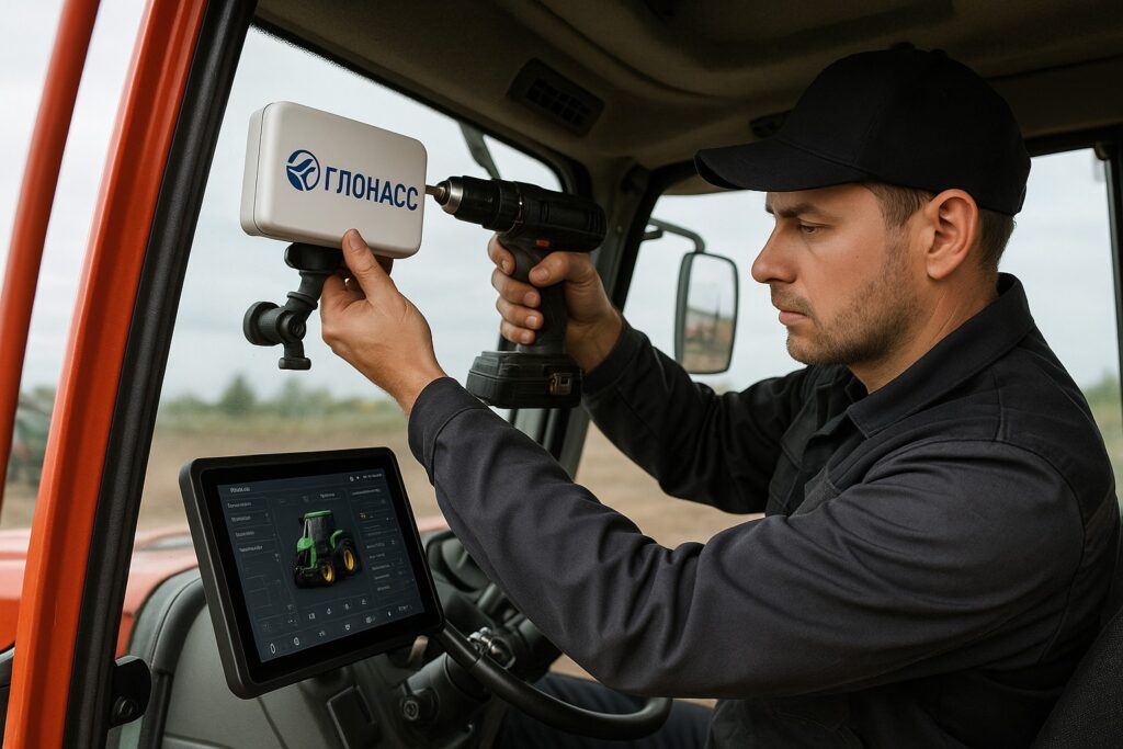 Установка оборудования для мониторинга на трактор